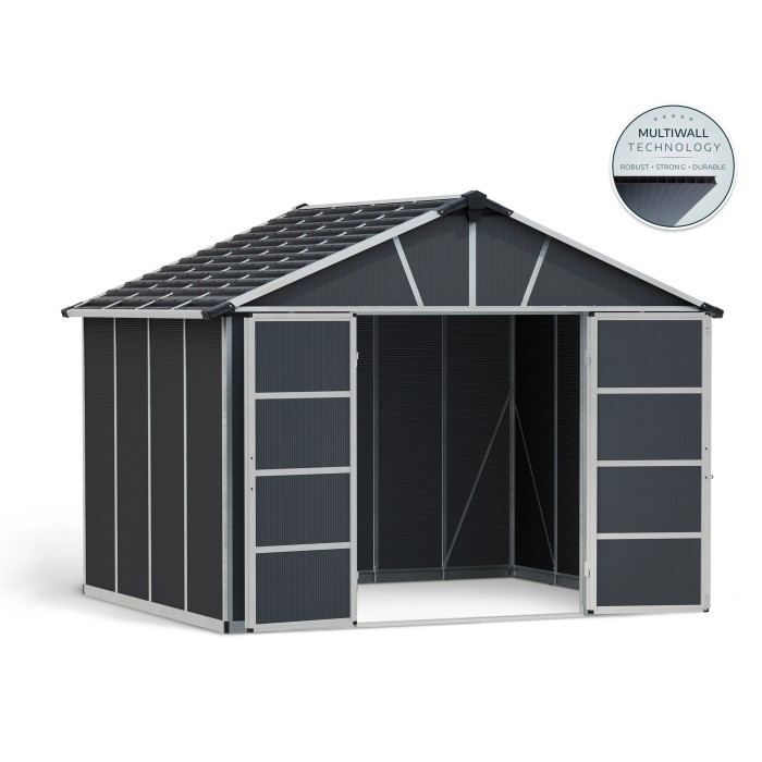 Casetta da giardino in plastica grigia Palram Canopia Yukon 3.3 x 2.7 con doppia porta.