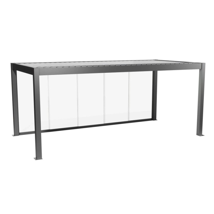 Parete scorrevole in vetro Biohort, vetro trasparente 6 m, grigio quarzo metallizzato, per coperture patio.
