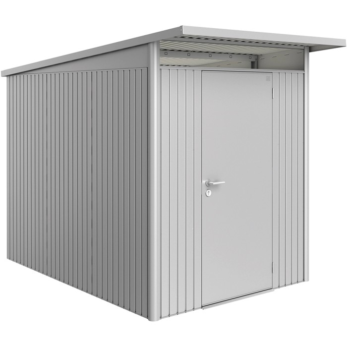 Casetta da giardino in metallo Biohort AvantGarde A3 color argento metallizzato con porta standard.