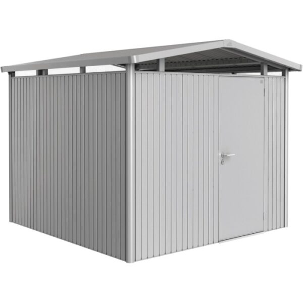 Casetta da giardino in metallo Biohort Panorama, argento, 6,6 m² con porta. Ideale per riporre gli oggetti in giardino.