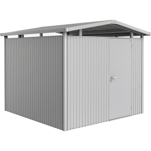 Casetta da giardino in metallo Biohort Panorama, argento, 6,6 m² con porta. Casette da giardino per esterni.
