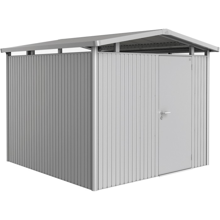 Casetta da giardino in metallo Biohort Panorama, argento, 6,6 m² con porta. Casette da giardino per esterni.
