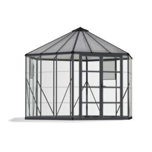 Serra Palram Canopia Oasis, 3.6x3.2m, esagonale, con vetro Pavi. Ideale come oasi di relax o per coltivare piante.
