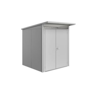 Casetta da giardino in metallo Biohort AvantGarde Gr. A1, argento metallizzato con doppia porta.