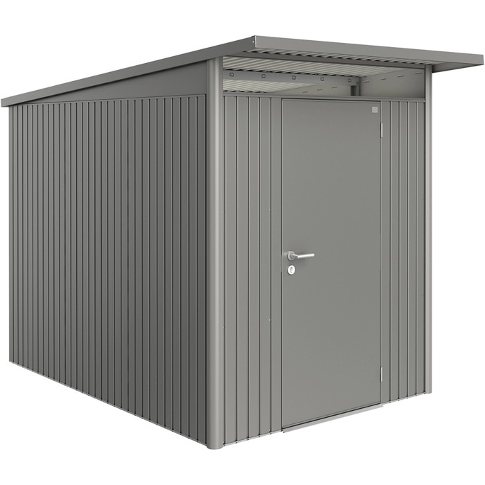 Casetta da giardino Biohort AvantGarde A3, grigio quarzo metallizzato, con porta standard. Casetta in metallo per giardino.
