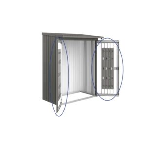 Pacchetto porta Biohort per legnaia WoodStock 150, grigio quarzo metallizzato, con sistema di stoccaggio.