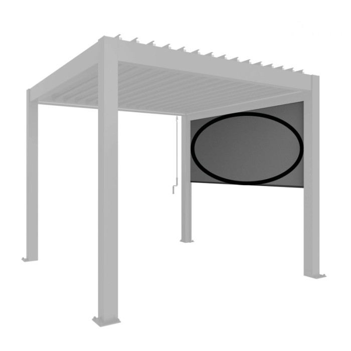 Tenda a rullo elettrica Biohort per protezione solare, 4 m, grigio scuro metallizzato su copertura per patio.