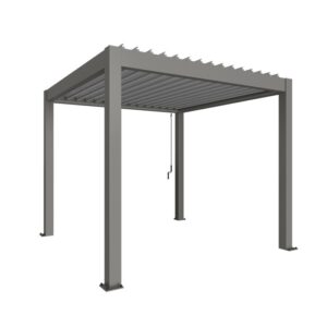 Pergola Biohort in grigio quarzo/argento metallizzato, una moderna copertura per patio per il giardino.
