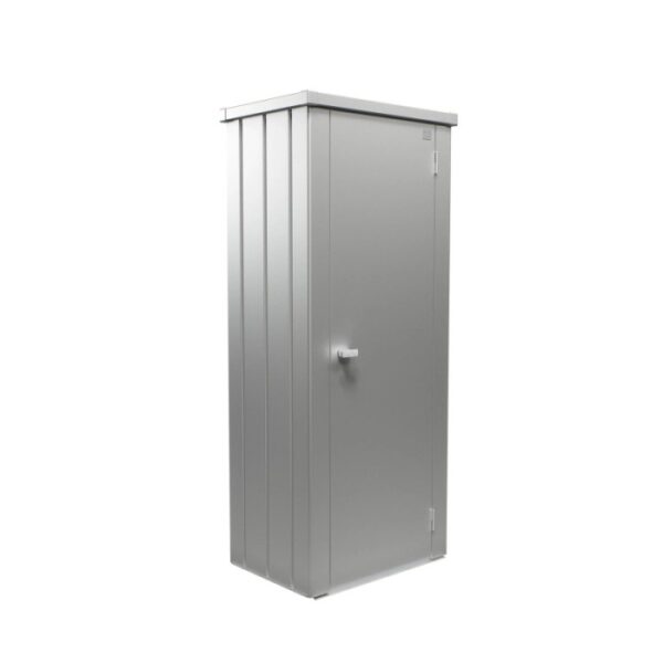 Armadio da terrazza Biohort Julia Gr. M High, argento metallizzato, ideale per balconi e terrazze.