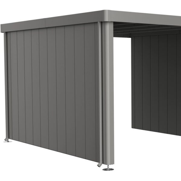 Pannello laterale Biohort per tettoia laterale casetta Neo, grigio quarzo metallizzato. Accessorio per casetta da giardino.