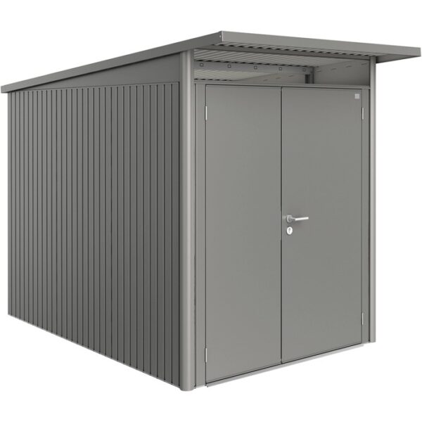 Casetta da giardino Biohort AvantGarde A3, grigio quarzo metallizzato, con doppia porta. Casetta in metallo per giardino.