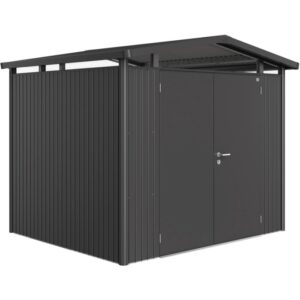 Casetta da giardino Biohort Panorama, metallo grigio scuro, 5.6 m², con doppia porta. Ideale per riporre gli oggetti in giardino.