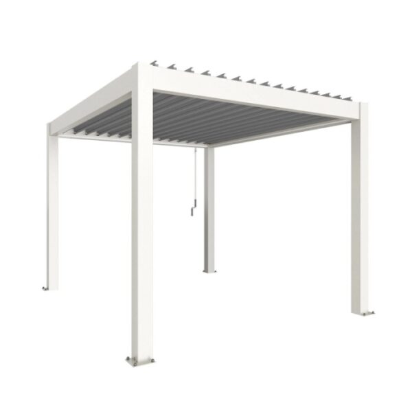Pergola Biohort 3x3,5m bianco-argento: Copertura moderna per terrazzi con lamelle regolabili.