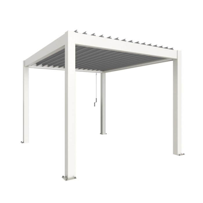 Pergola Biohort 3x3,5m bianco-argento: Copertura moderna per terrazzi con lamelle regolabili.