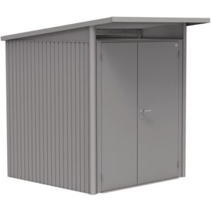 Casetta da giardino in metallo Biohort AvantGarde A1 grigio quarzo metallizzato con doppia porta.
