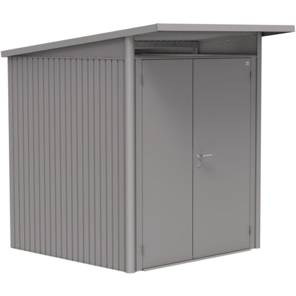 Casetta da giardino in metallo Biohort AvantGarde A1 grigio quarzo metallizzato con doppia porta.