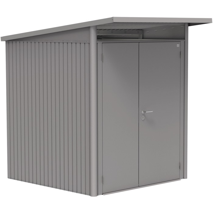 Casetta da giardino in metallo Biohort AvantGarde A1 grigio quarzo metallizzato con doppia porta.