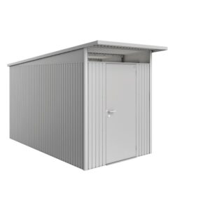 Casetta da giardino in metallo AvantGarde A4 color argento metallizzato con porta. Deposito attrezzi da giardino.