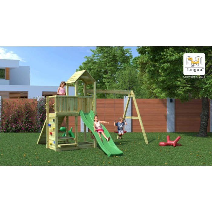 Gioco da giardino Floppi con scivolo e altalene 379x396xh262 cm