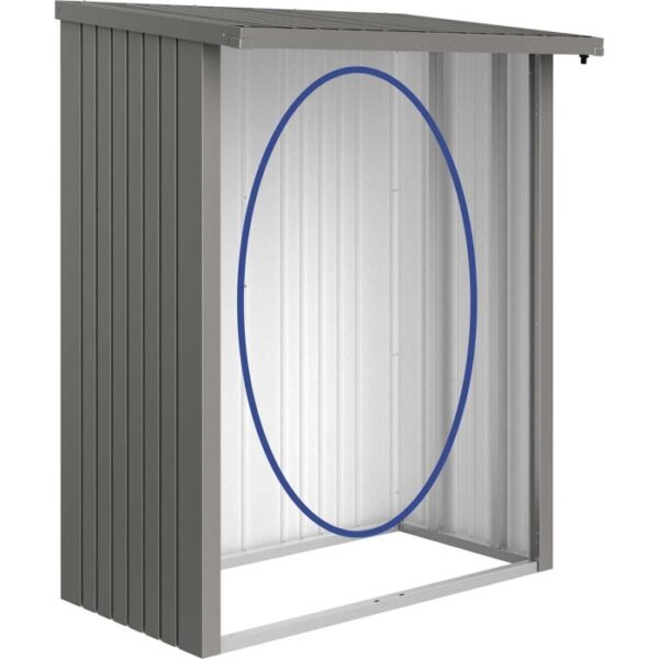 Pannello posteriore Biohort per legnaia WoodStock 150, grigio quarzo metallizzato, accessorio per sistemi di stoccaggio da giardino.