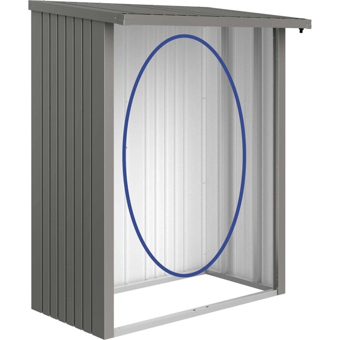 Pannello posteriore Biohort per legnaia WoodStock 150, grigio quarzo metallizzato, accessorio per sistemi di stoccaggio da giardino.