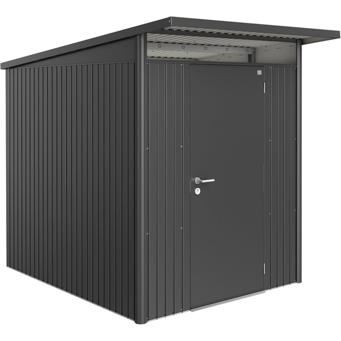 Casetta da giardino in metallo Biohort AvantGarde A2 grigio scuro metallizzato con porta standard.