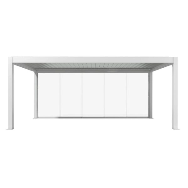 Parete scorrevole in vetro Biohort bianca (6 m) per coperture per terrazzi con vetro trasparente.