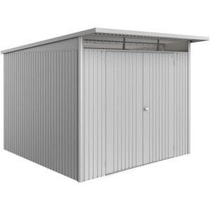 Casetta da giardino in metallo Biohort AvantGarde ECO Gr. A7, argento metallizzato con doppia porta.