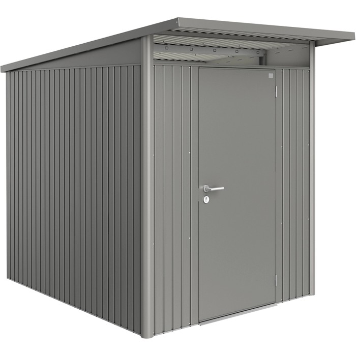 Casetta da giardino in metallo Biohort AvantGarde A2, grigio quarzo metallizzato, con porta. Casetta in metallo per attrezzi e accessori da giardino.