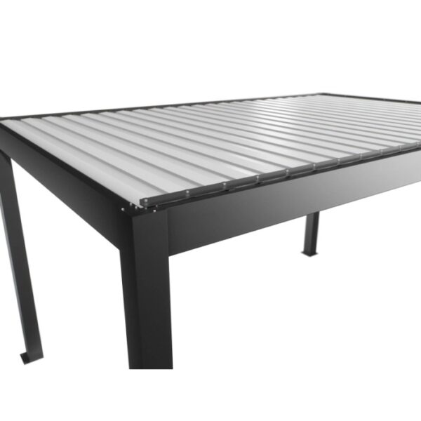 Pergola Biohort 3x3 m, grigio scuro e bianco, copertura per patio con tetto a lamelle.