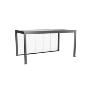 Parete scorrevole in vetro Biohort, vetro trasparente, 5 m, grigio quarzo metallizzato. Protezione dal vento per terrazzi e pergolati.