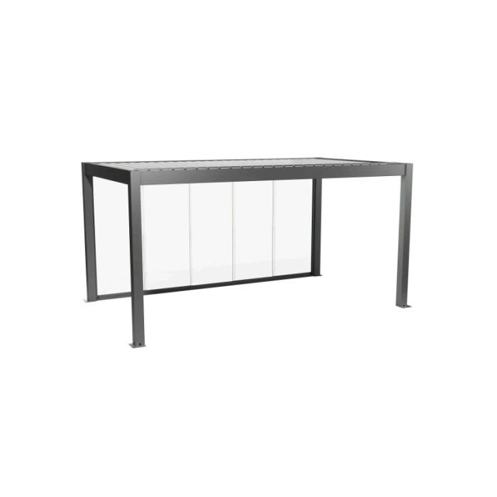 Parete scorrevole in vetro Biohort, vetro trasparente, 5 m, grigio quarzo metallizzato. Protezione dal vento per terrazzi e pergolati.