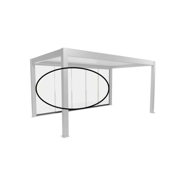 Parete scorrevole in vetro Biohort vetro trasparente 5 m grigio quarzo metallizzato su pergola.