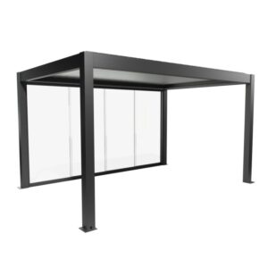 Parete scorrevole in vetro Biohort vetro trasparente, 4,5 m, grigio scuro metallizzato per coperture per terrazzi.
