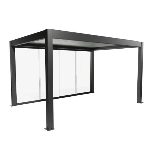 Parete scorrevole in vetro Biohort vetro trasparente, 4,5 m, grigio scuro metallizzato per coperture per terrazzi.