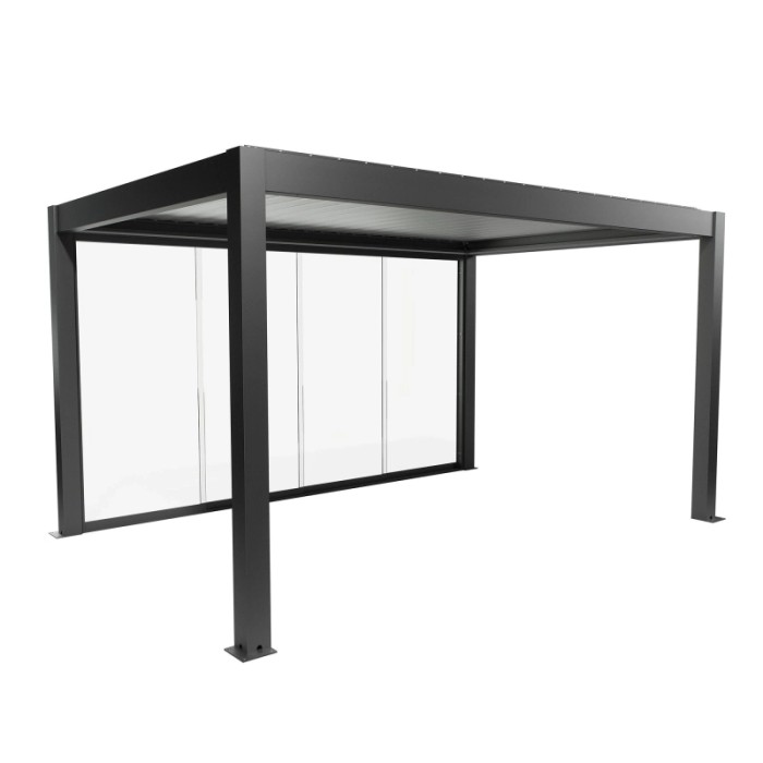 Parete scorrevole in vetro Biohort vetro trasparente, 4,5 m, grigio scuro metallizzato per coperture per terrazzi.