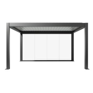 Parete scorrevole in vetro Biohort vetro trasparente 4,5 m, grigio scuro metallizzato, per coperture per terrazzi.