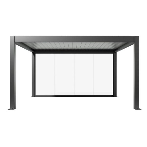 Parete scorrevole in vetro Biohort vetro trasparente 4,5 m, grigio scuro metallizzato, per coperture per terrazzi.
