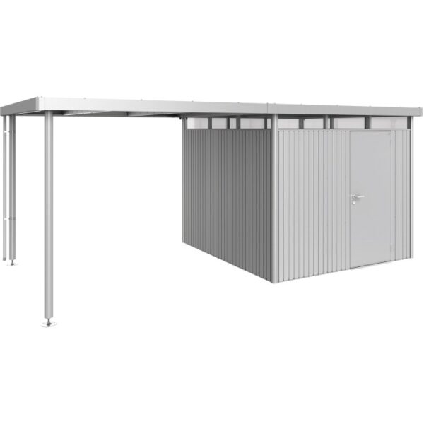 Tetto laterale Biohort taglia L, argento metallizzato, per casetta HighLine H4, con pluviale.