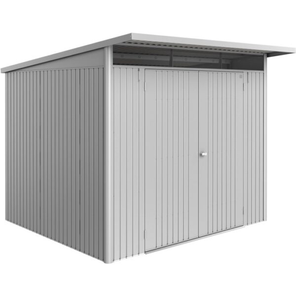 Casetta da giardino in metallo Biohort AvantGarde ECO Gr. A6, argento-metallizzato, con doppia porta.
