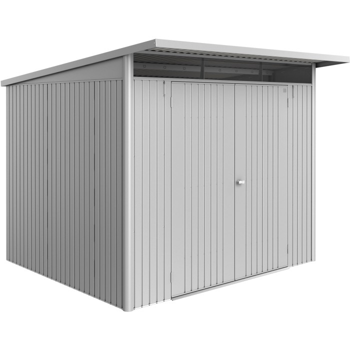 Casetta da giardino in metallo Biohort AvantGarde ECO Gr. A6, argento-metallizzato, con doppia porta.