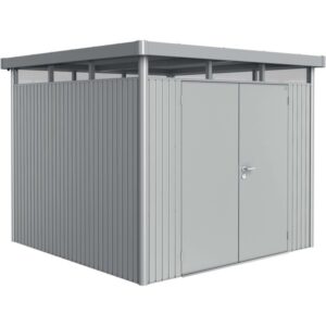 Casetta da giardino in metallo Biohort HighLine, 6,6 m², argento metallizzato, con doppia porta. Casetta in metallo.