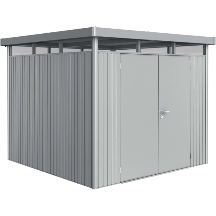 Casetta da giardino in metallo Biohort HighLine, 6,6 m², argento metallizzato, con doppia porta. Casetta in metallo.
