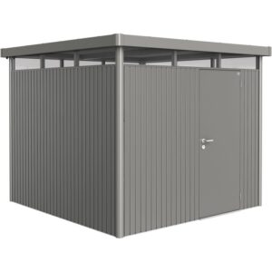 Casetta da giardino Biohort HighLine, grigio quarzo metallizzato, 6,6 m² con porta singola. Casetta in metallo per giardino.
