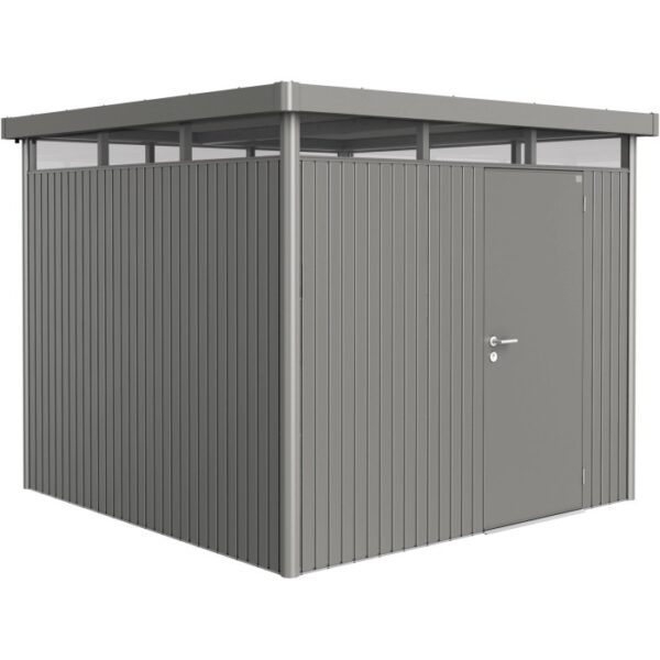 Casetta da giardino Biohort HighLine, grigio quarzo metallizzato, 6,6 m² con porta singola. Casetta in metallo per giardino.