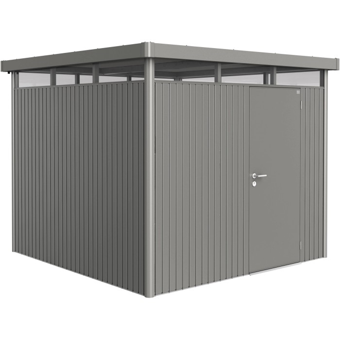 Casetta da giardino Biohort HighLine, grigio quarzo metallizzato, 6,6 m² con porta singola. Casetta in metallo per giardino.