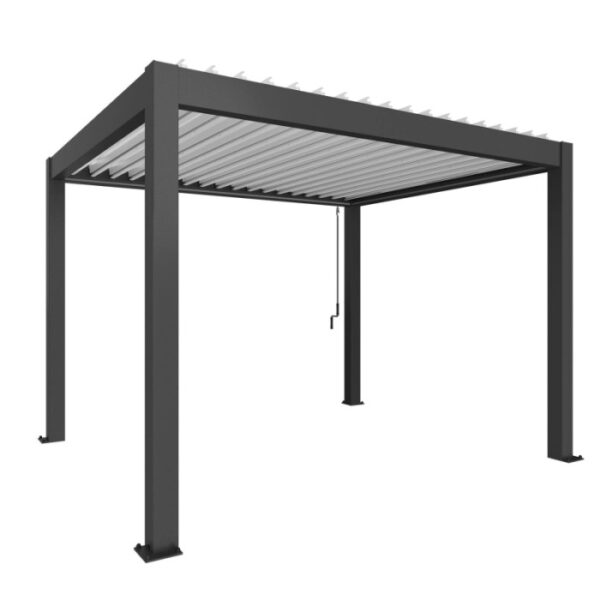 Pergola Biohort 3,5x3m in grigio scuro-bianco, una copertura per patio moderna con lamelle regolabili.