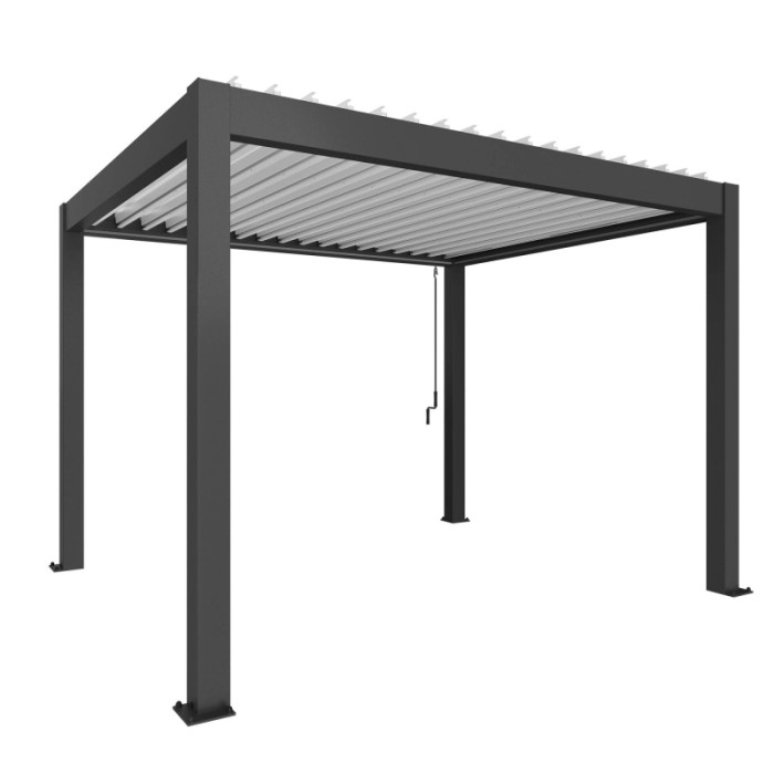 Pergola Biohort 3,5x3m in grigio scuro-bianco, una copertura per patio moderna con lamelle regolabili.