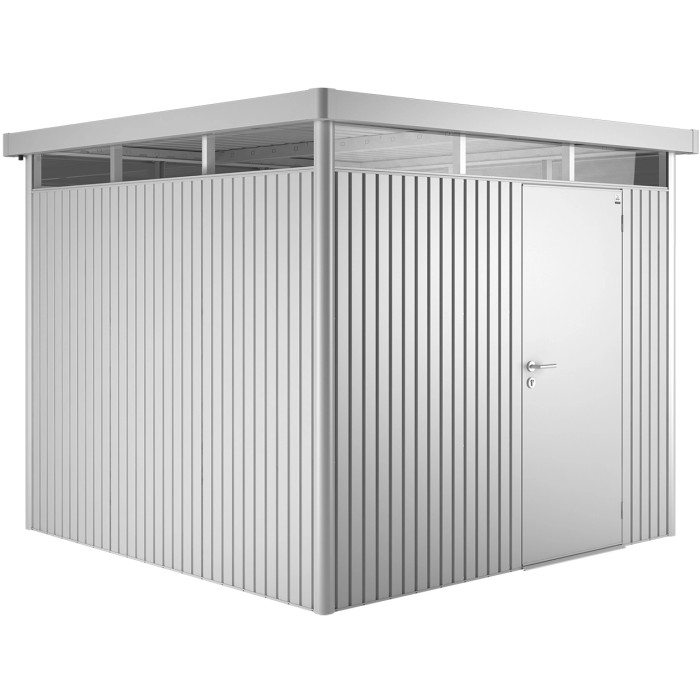 Casetta da giardino Biohort HighLine, 6,6 m², argento metallizzato con porta singola.