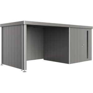 Tetto laterale Biohort grigio quarzo-metallizzato per casetta Neo, tettoia in metallo con supporti e pluviali.